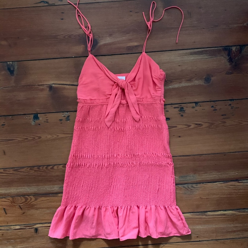 Victoria + Sophia pink smocked dress with ties
